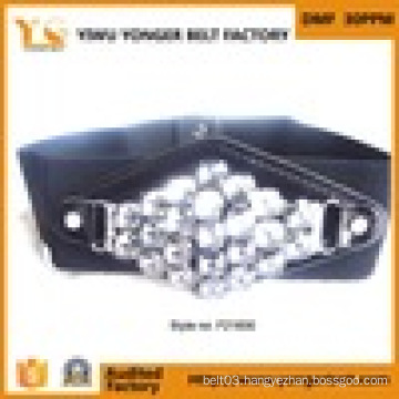 PU Leather Belts with Plastic Pearls of Rhinestone and Pearl